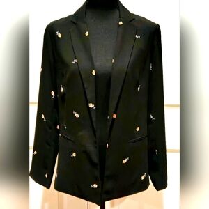 LC LAUREN CONRAD Blazer Black w/ embroidered Rose Detail 🌹 sz XS